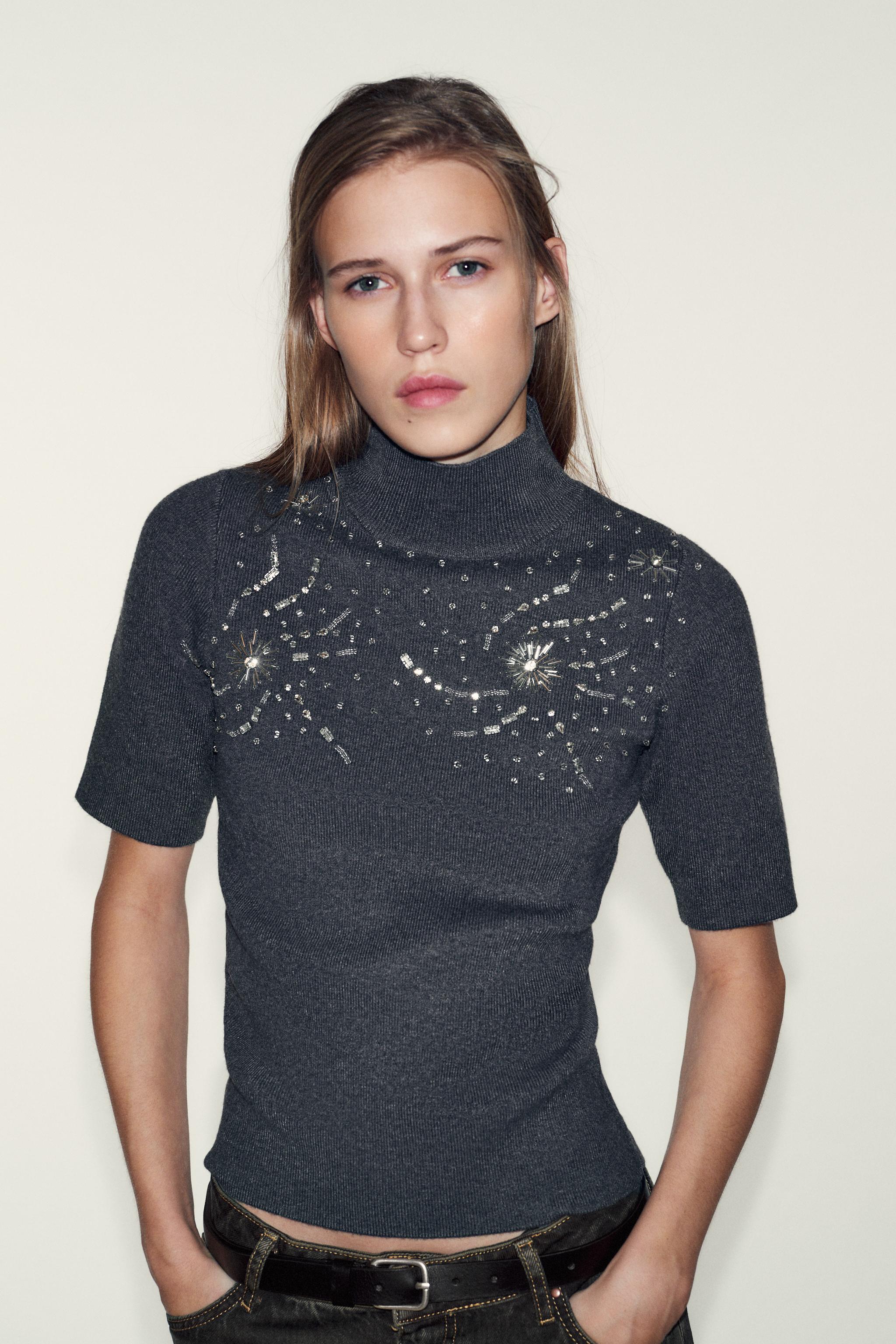 SHORT SLEEVE BEADED KNIT JUMPER